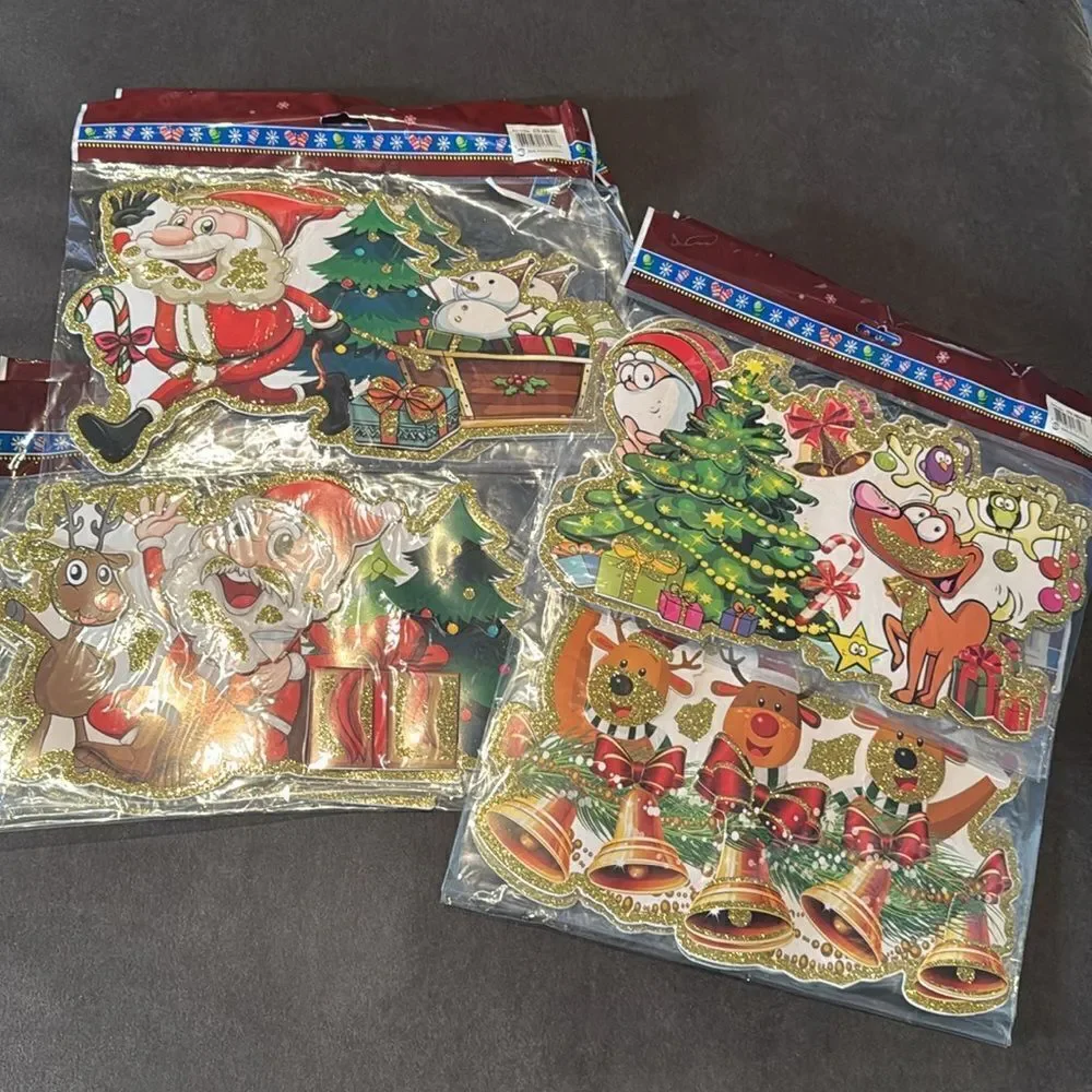 Christmas Window Decorations Assorted Santa Reindeer Double Sided (12pack) NEW